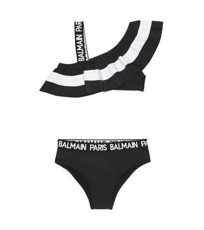 Balmain Kids' Black And White Asymmetrical Bikini