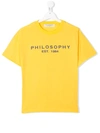 Philosophy Di Lorenzo Serafini Kids' Yellow T-shirt With Frontal Logo In Giallo/blu