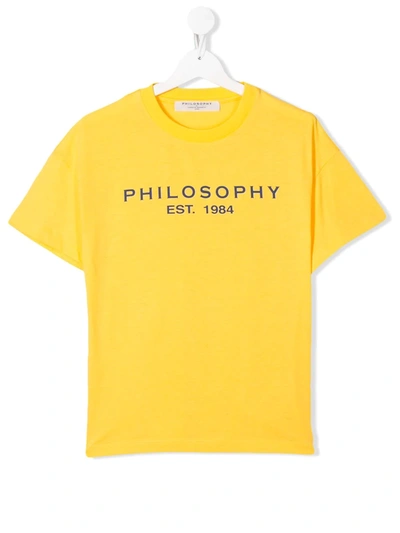 Philosophy Di Lorenzo Serafini Kids' Yellow T-shirt With Frontal Logo In Giallo/blu