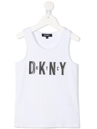 Dkny Kids' Logo Print Sleeveless Top In White