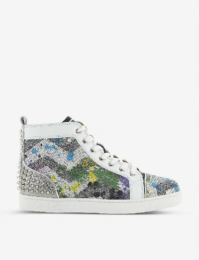 Christian Louboutin Lou Spikes Iii Rainbow Sequin High-top Sneakers In Version+multi