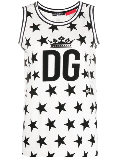 Dolce & Gabbana Millennials Star Print Jersey Tank Top In White