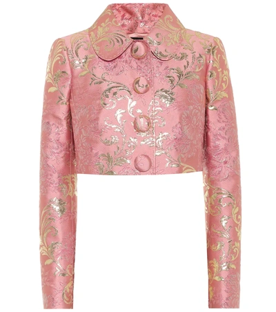 Dolce & Gabbana Cropped Lamé Jacquard Jacket In Pink