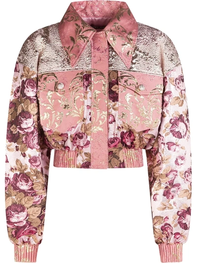 Dolce & Gabbana Lurex Floral Jacquard Bomber Jacket In Pink