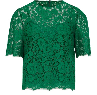 Dolce & Gabbana Short-sleeved Lace Top In Light Musk Green