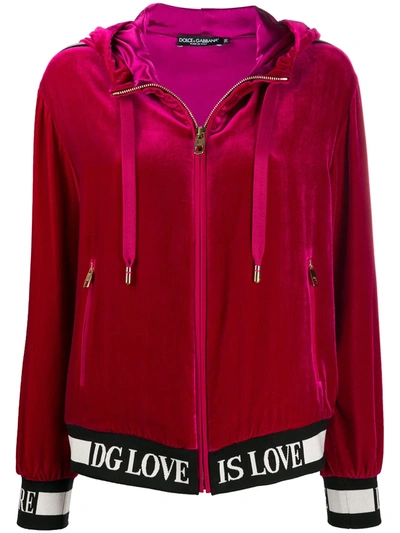 Dolce & Gabbana Smooth Velvet Zip-up Hoodie In Pink