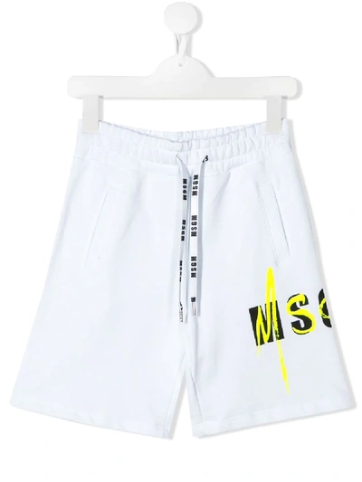 Msgm Kids' White Cotton Logo Print Track Shorts