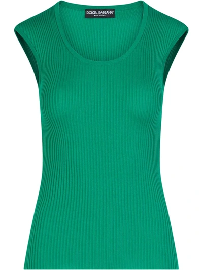 Dolce & Gabbana Sleeveless Sweater In Ribbed Silk In Green