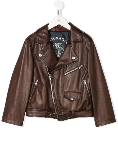 Brunello Cucinelli Kids' Brown Leather Biker Jacket