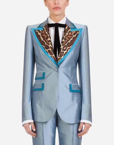 Dolce & Gabbana Single-breasted Block Color Jacket In Shantung In Light Blue