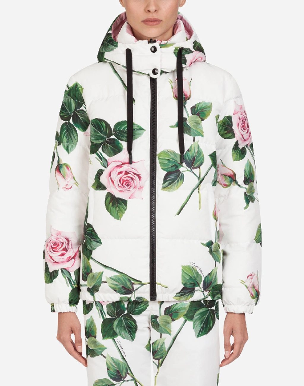 Dolce & Gabbana Tropical Rose Print Nylon Ski Jacket In Floral