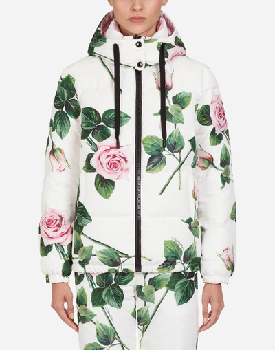 Dolce & Gabbana Tropical Rose Print Nylon Ski Jacket In