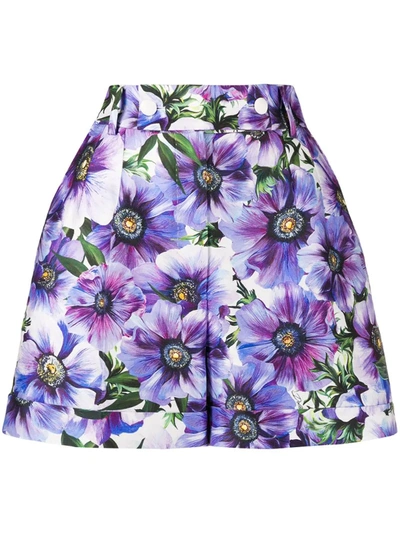 Dolce & Gabbana Heavy Organza Trouseries With Anemone Print In Purple