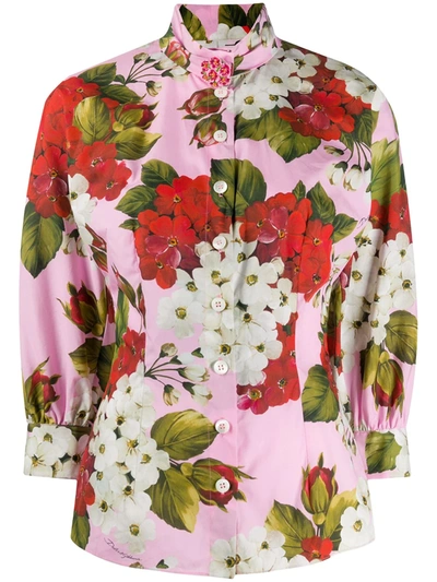 Dolce & Gabbana Geranium-print Poplin Shirt In Floral Print