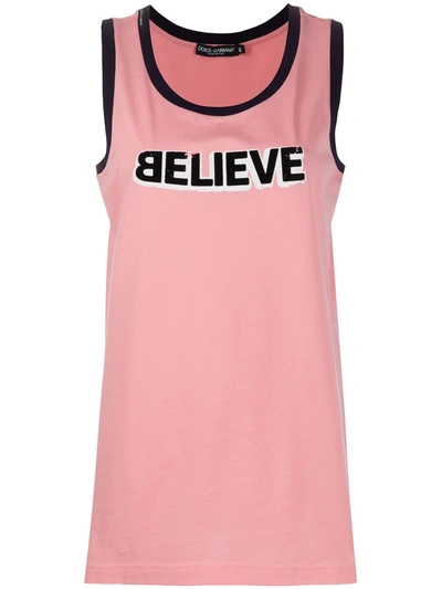 Dolce & Gabbana Jersey Tank Top With Believe Print In Pink