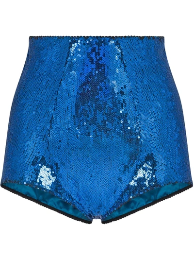 Dolce & Gabbana Blue Sequin Shorts In Turquoise