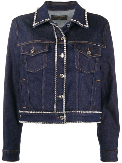 Dolce & Gabbana Crystal-embroidered Denim Jackets In Blu Scurissimo 1