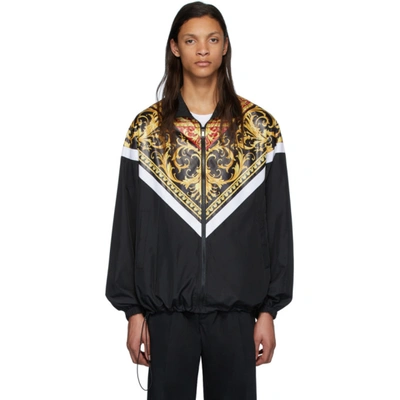 Versace Baroque Print Zipped Jacket In Black,gold,red