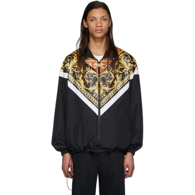 Versace Baroque Print Zipped Jacket In Black