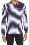 Comme Des Garçons Twin Appliqué Stripe T-shirt In Navy/ White