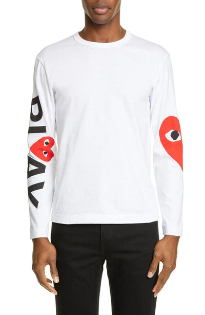 Comme Des Garçons Logo Long Sleeve Graphic Tee In White