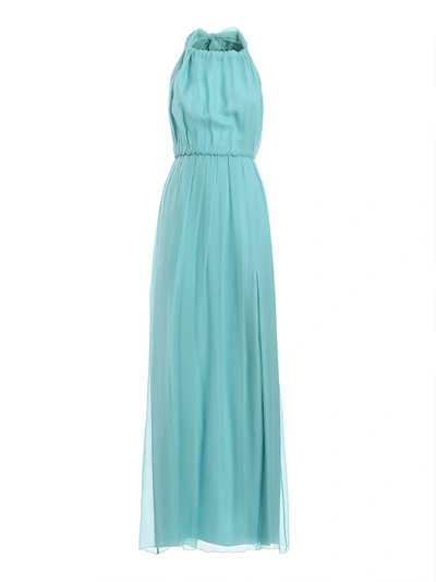 Dondup Ribbon Dress In Aquamarine Silk In Light Blue