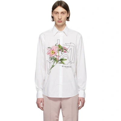 Givenchy Flower Print Cotton Button-up Shirt In White Pink