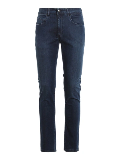 Fay Jeans Slim Stretch Light Used Jeans With Bull Pockets In Medium Wash