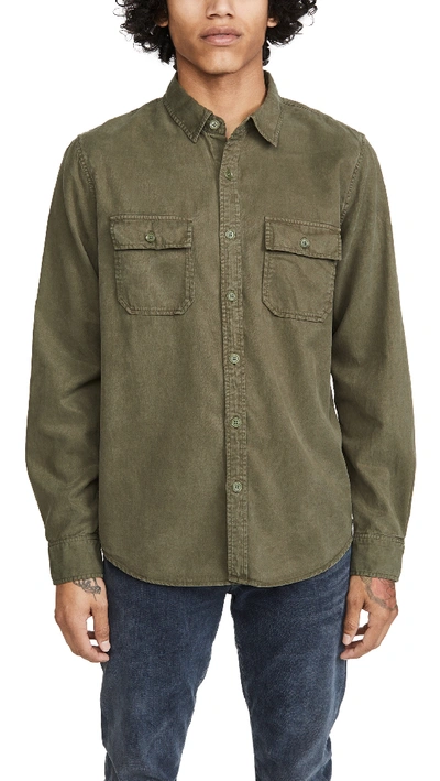 Frame Classic Fit Double Pocket Button-up Shirt In Deep Army