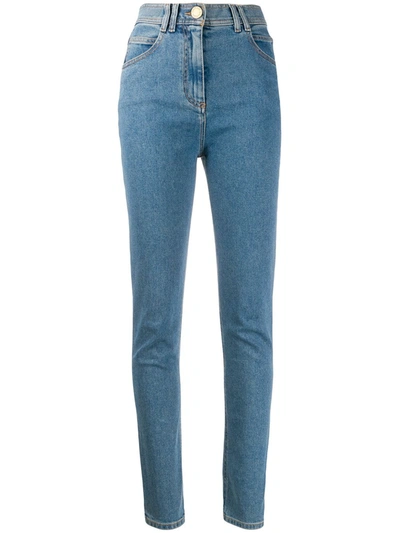 Balmain High Rise Monogram Jeans In Blue