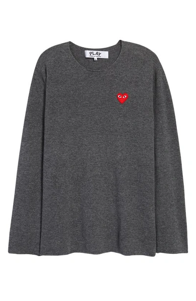 Comme Des Garçons Heart Patch Cotton Sweater In Grey