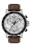 Tissot Supersport Chronograph Leather Strap Watch, 45.5mm In Silver/brown