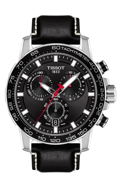 Tissot Supersport Chronograph Leather Strap Watch, 45.5mm In Black