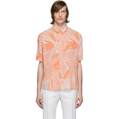 Saint Laurent Jungle Print Short Sleeve Button-up Shirt In Orange