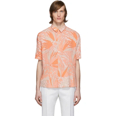 Saint Laurent Jungle Print Short Sleeve Button-up Shirt In Beige,orange