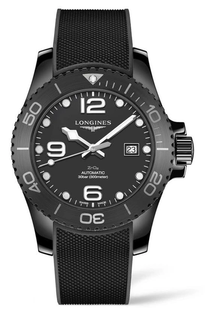 Longines Hydroconquest Automatic Rubber Strap Watch, 43mm In Black