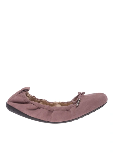 Tod's Bow Suede Ballerinas In Pink