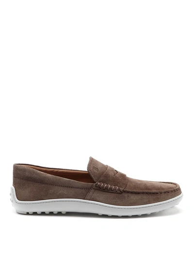 Tod's Gommino Suede Loafers In Brown In Taupe