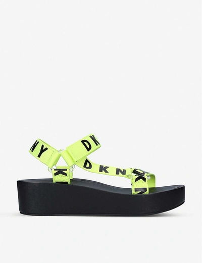 Dkny Ayli Multi Strap Sandals In Black And Neon Yellow In Green