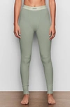 Skims Cotton Rib Thermal Leggings In Mineral Green