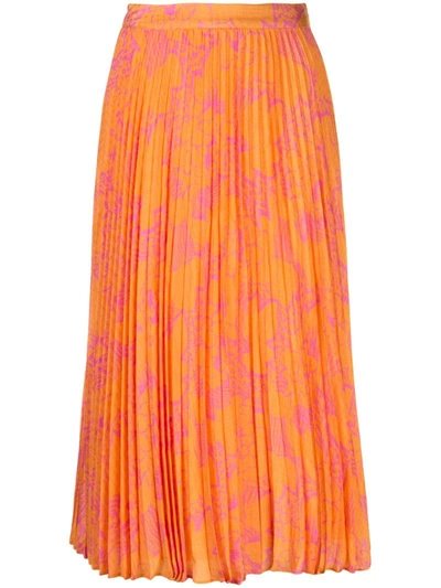 Tanya Taylor Jeana Floral Pleated Midi Skirt In Orange