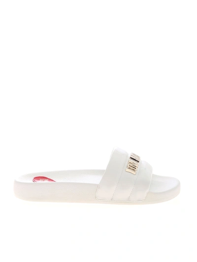 Love Moschino Metal Logo Slippers In White