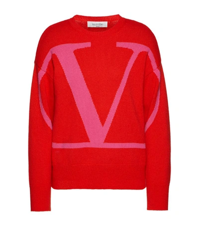 Valentino Cashmere Vlogo Sweater In Red Orange