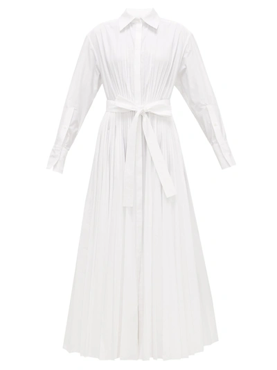 Valentino Pleated Cotton-blend Maxi Shirt Dress In White