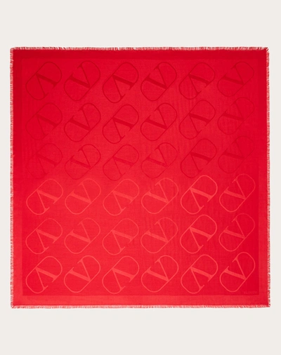 Valentino Garavani Vlogo Signature Jacquard Shawl In Silk And Wool 140x140 Cm Woman Rosso   In ロッソ ヴァレンティノ