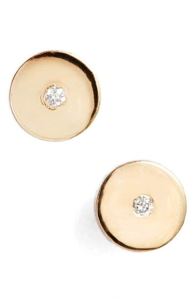 Zoë Chicco Round Disc Center Diamond Stud Earrings In Yellow Gold