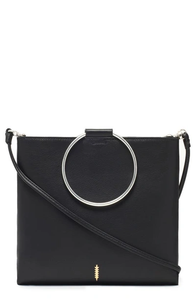 Thacker Le Pouch Ring Handle Leather Shoulder Bag In Black W/silver