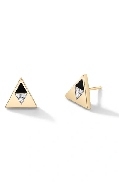 Harwell Godfrey Enamel & Diamond Triangle Stud Earrings In Yellow Gold/ Diamond/ Black