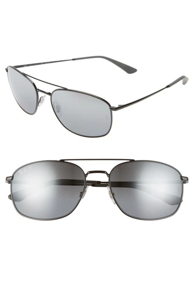 Ray Ban 60mm Polarized Aviator Sunglasses In Black/ Grey Silver Polarized