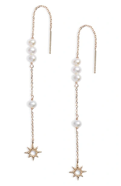 Anzie Dew Drop Pearl Threader Earrings In Gold/ Pearl
